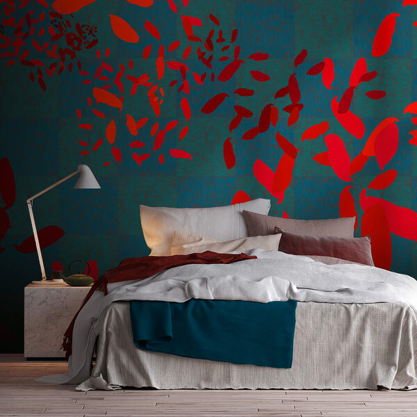 Červené listy na modrom pozadí Červené listy na modrom pozadí