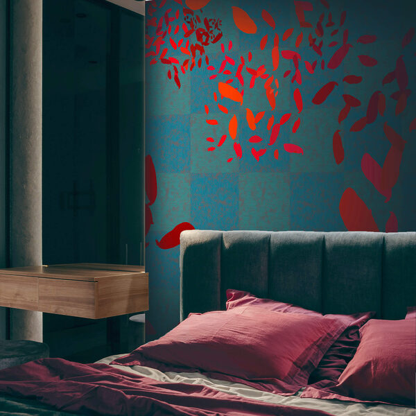 Červené listy na modrom pozadí Červené listy na modrom pozadí