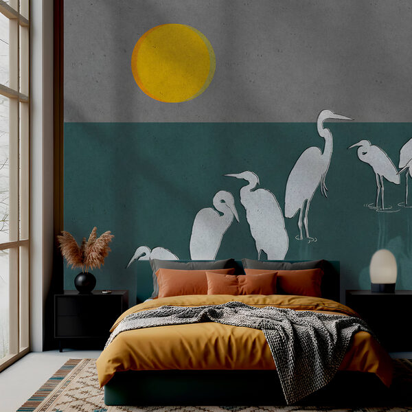 Skupina vtákov stojacich vo vode Skupina vtákov stojacich vo vode