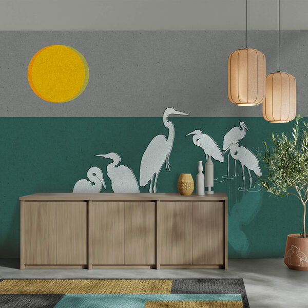 Skupina vtákov stojacich vo vode Skupina vtákov stojacich vo vode