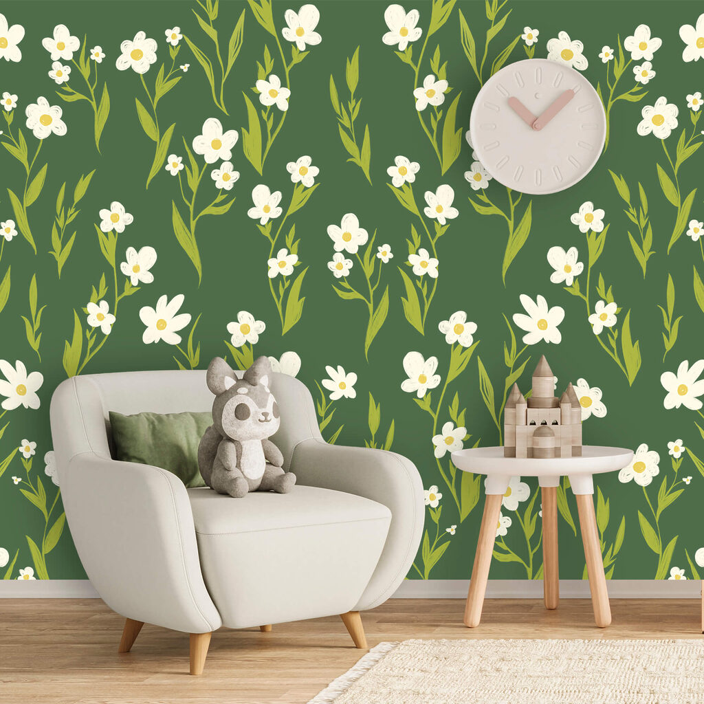 Vzor bielych kvetov a zelených listov