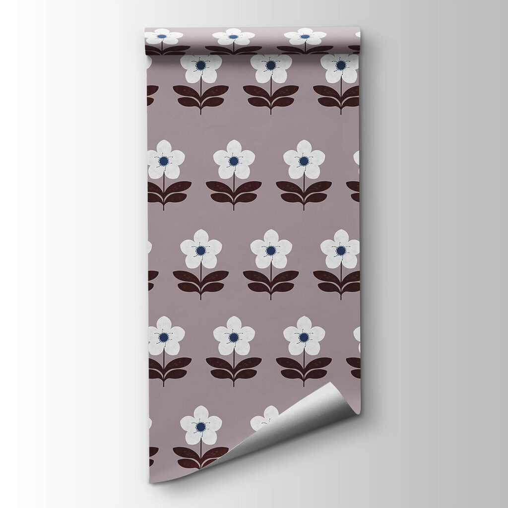 Pattern of white flowers and brown leaves Pattern of white flowers and brown leaves