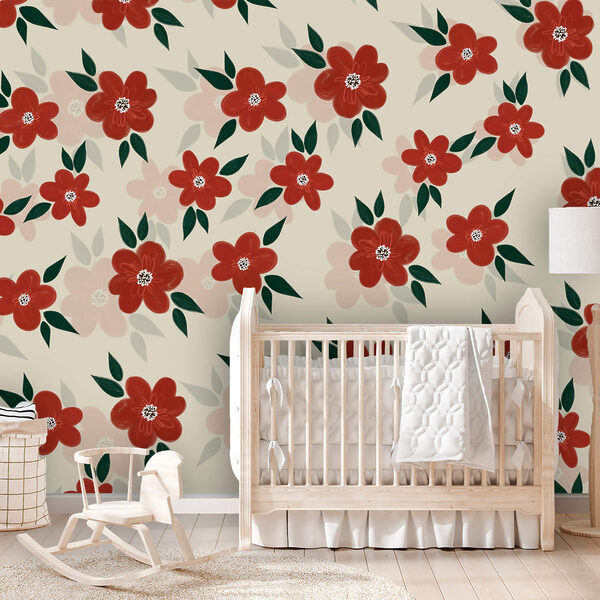 Vzor červených kvetov a zelených listov Vzor červených kvetov a zelených listov