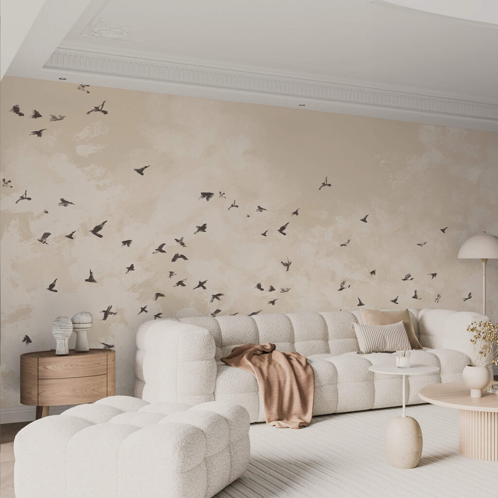 Kŕdeľ vtákov na oblohe