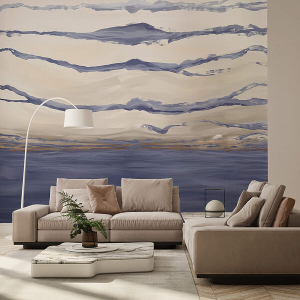 Voda s vlnami a lietajúcimi vtákmi