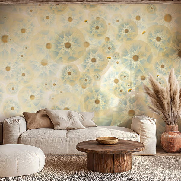 Skupina kvetov v žltých a modrých farbách