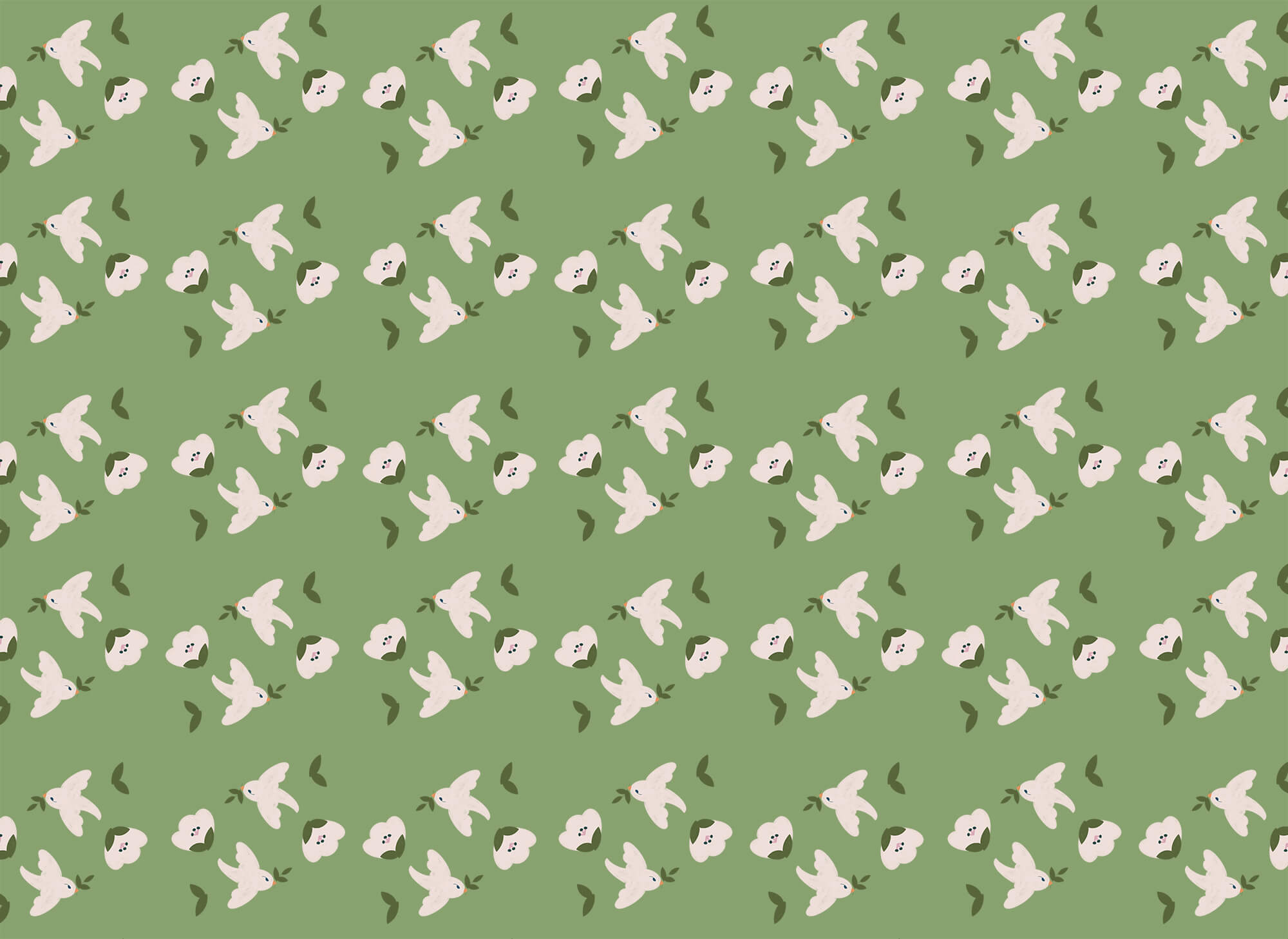 Pattern of white birds and green leaves Pattern of white birds and green leaves