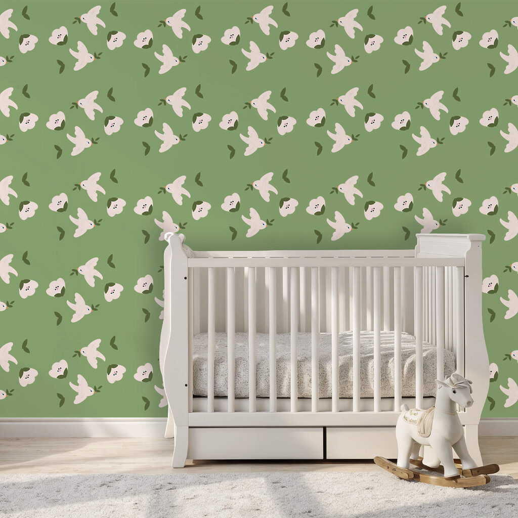 Vzor bielych vtákov a zelených listov Vzor bielych vtákov a zelených listov