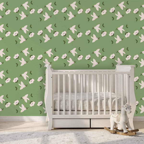 Vzor bielych vtákov a zelených listov Vzor bielych vtákov a zelených listov