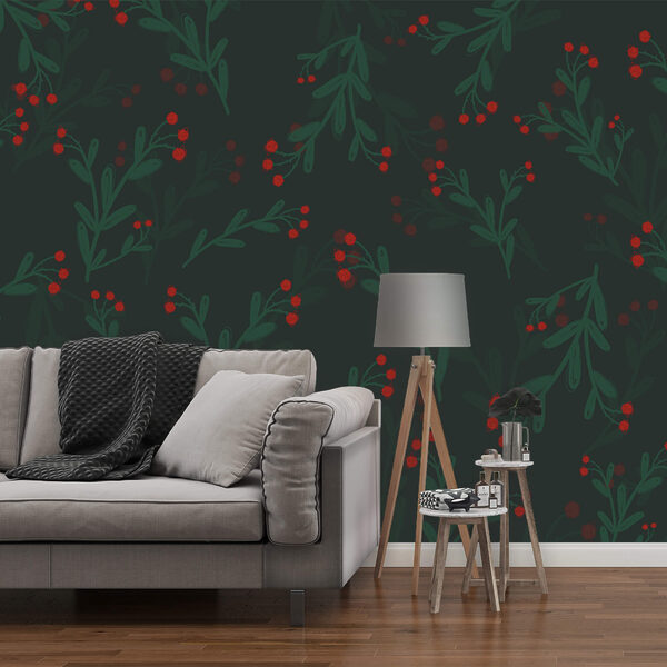 Vzor červených kvetov a listov