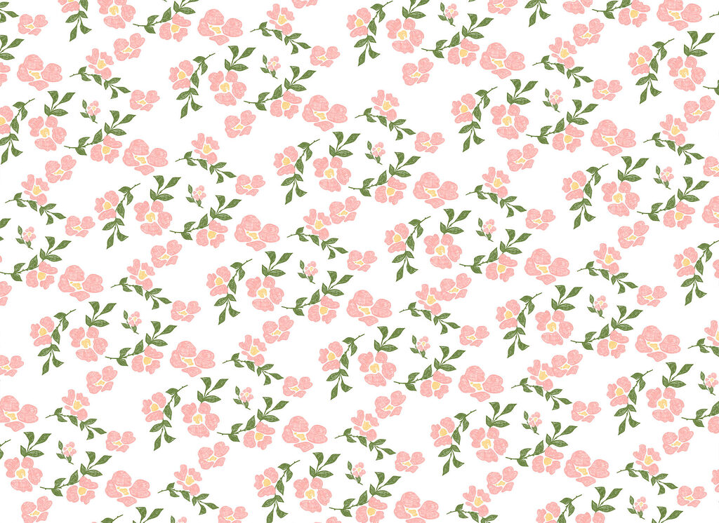 Pattern of pink flowers and green leaves