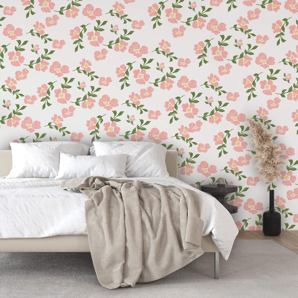 Vzor ružových kvetov a zelených listov