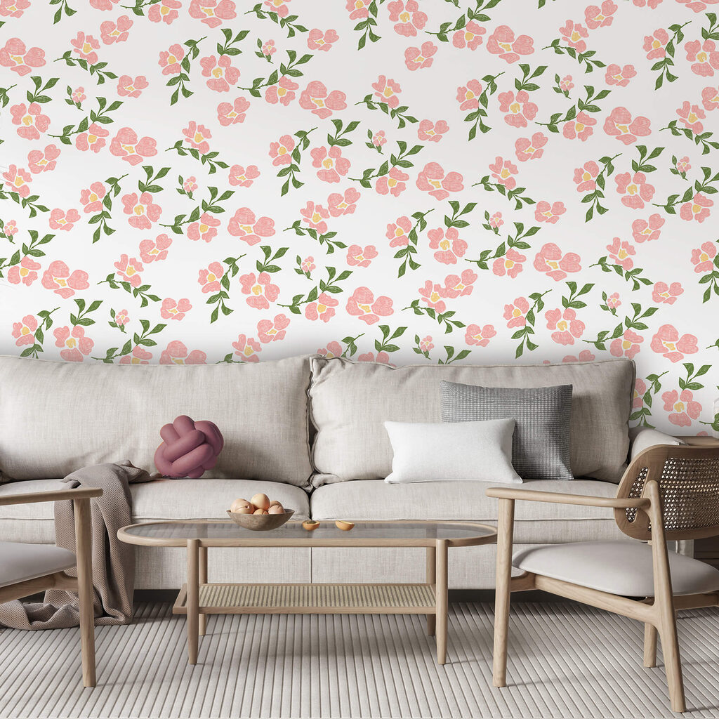 Vzor ružových kvetov a zelených listov