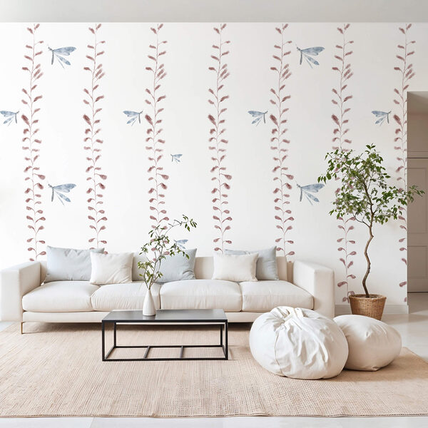 Tapeta s vážkami a listami