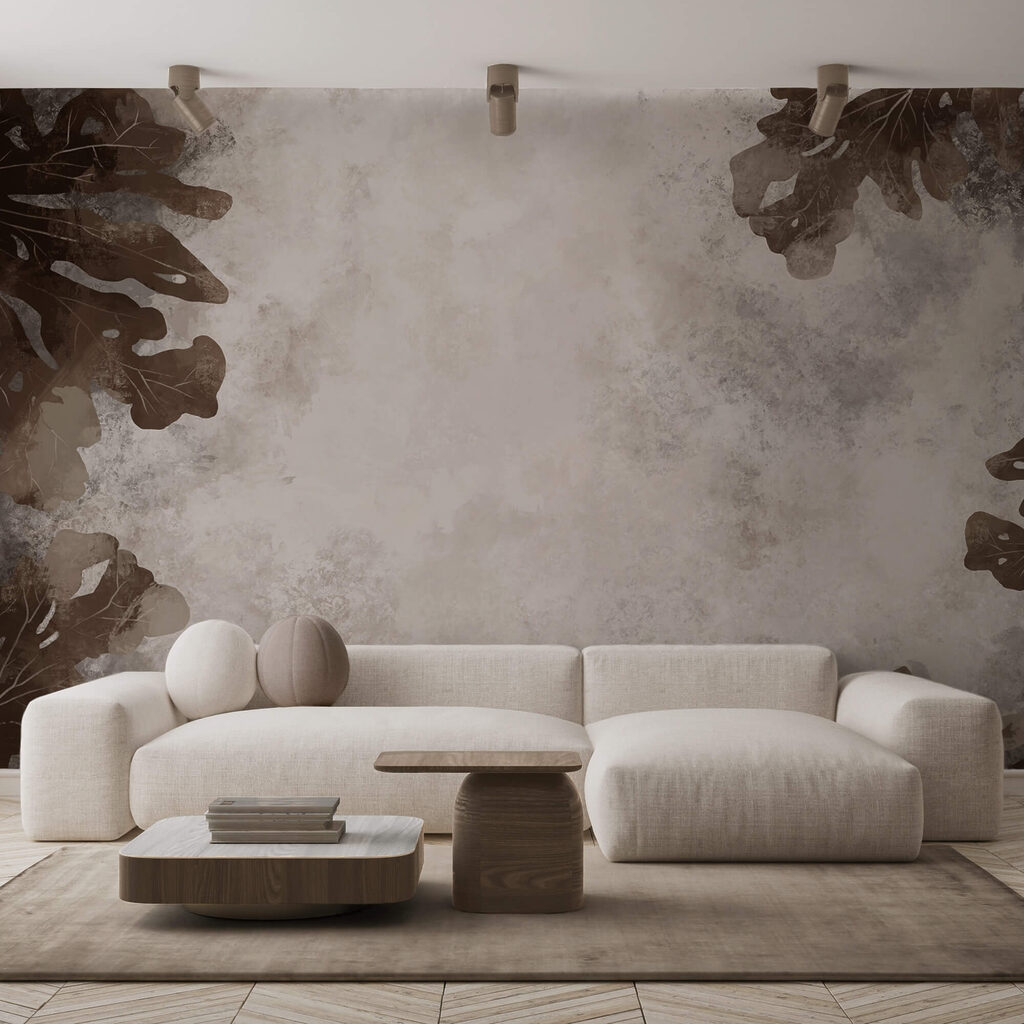 Hnedé listy na bielom povrchu