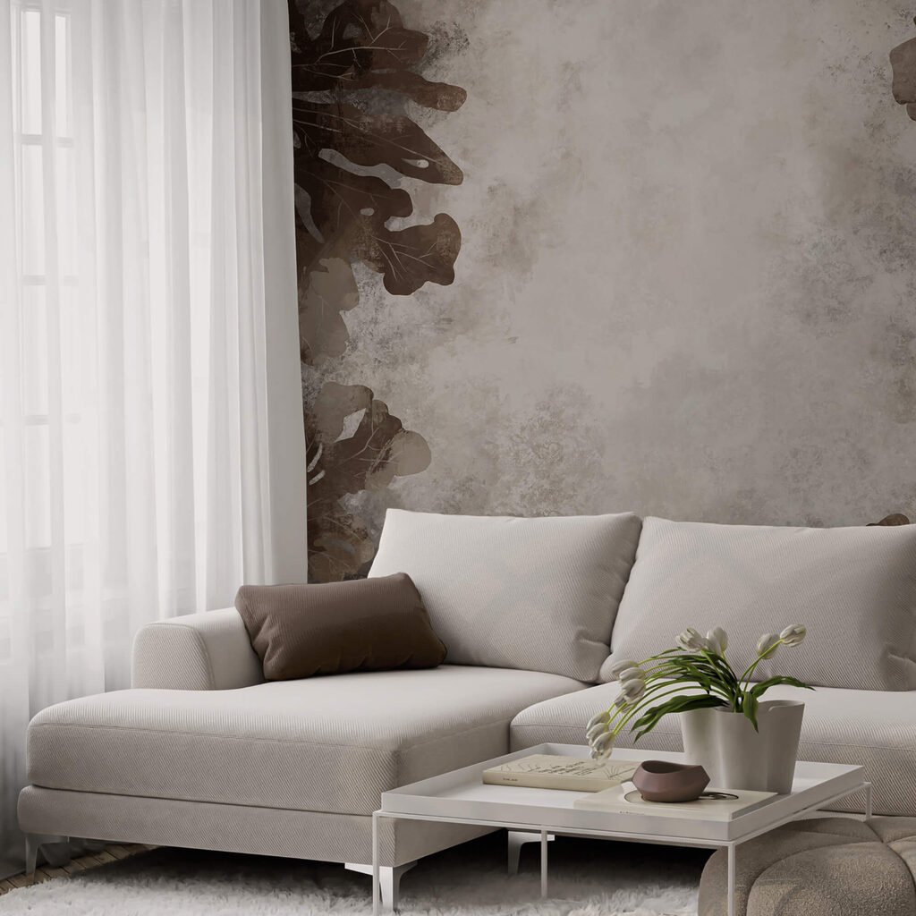 Hnedé listy na bielom povrchu