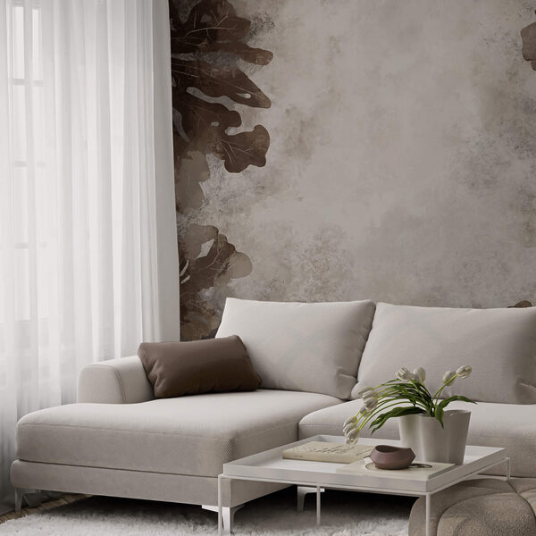 Hnedé listy na bielom povrchu