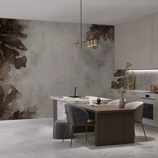 Hnedé listy na bielom povrchu