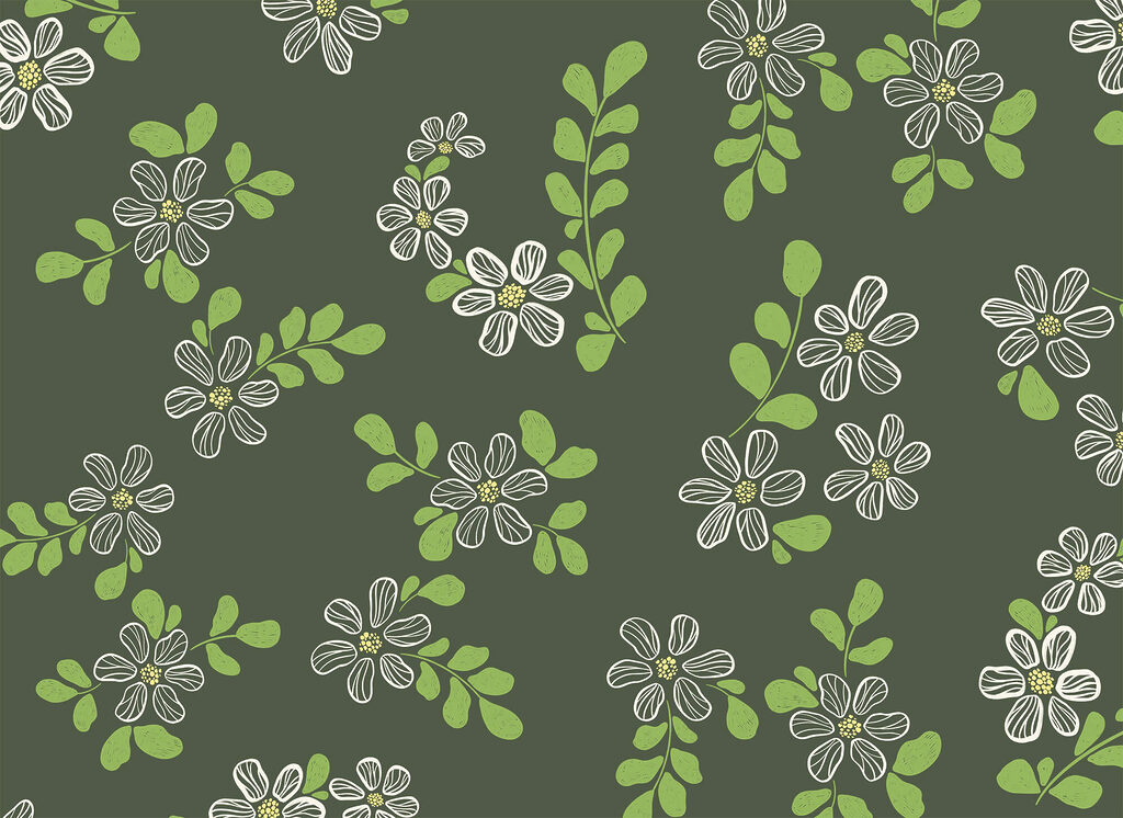 Pattern of white flowers and green leaves