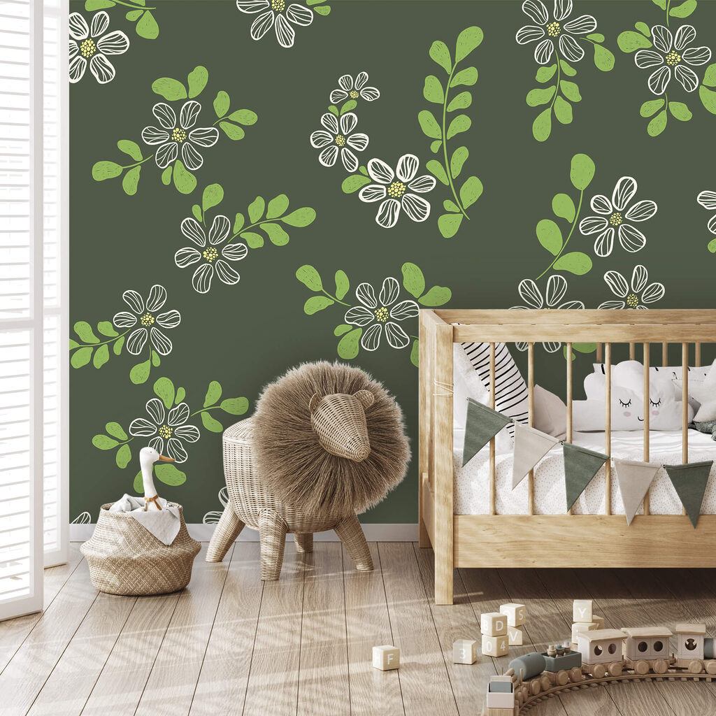 Motív bielych kvetov a zelených listov