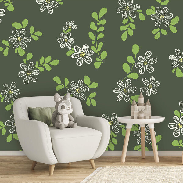 Motív bielych kvetov a zelených listov