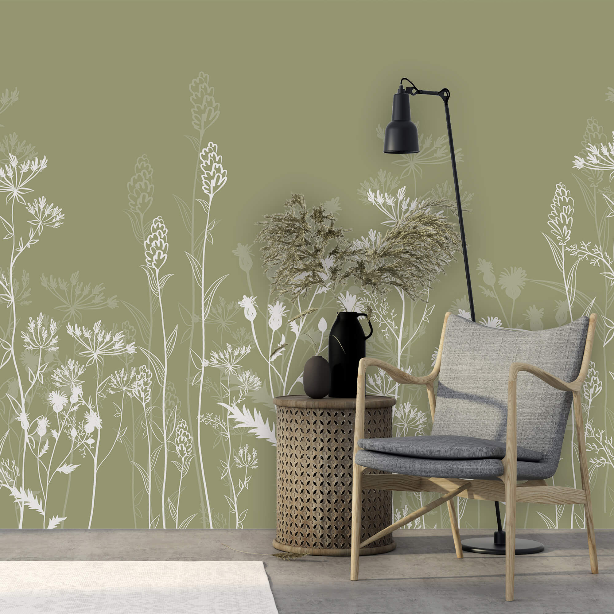 Jemné kvetinové motívy na zelenom pozadí