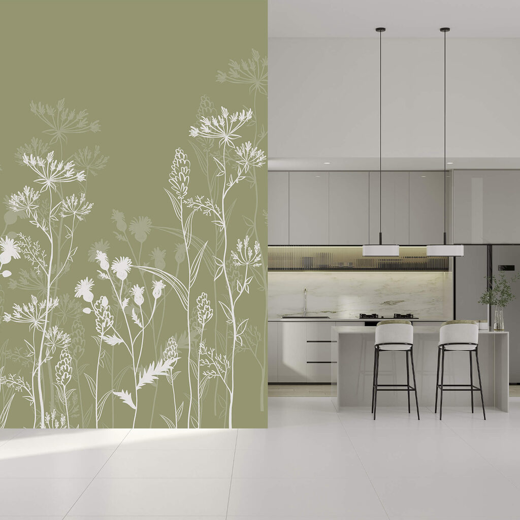 Jemné kvetinové motívy na zelenom pozadí