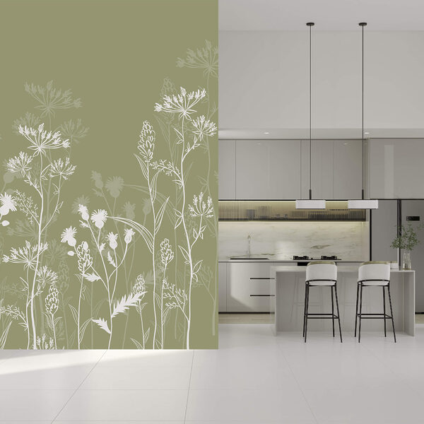 Jemné kvetinové motívy na zelenom pozadí