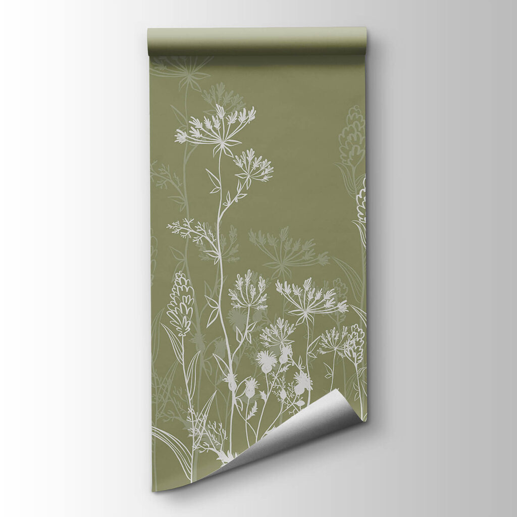 Delicate floral silhouettes on green background