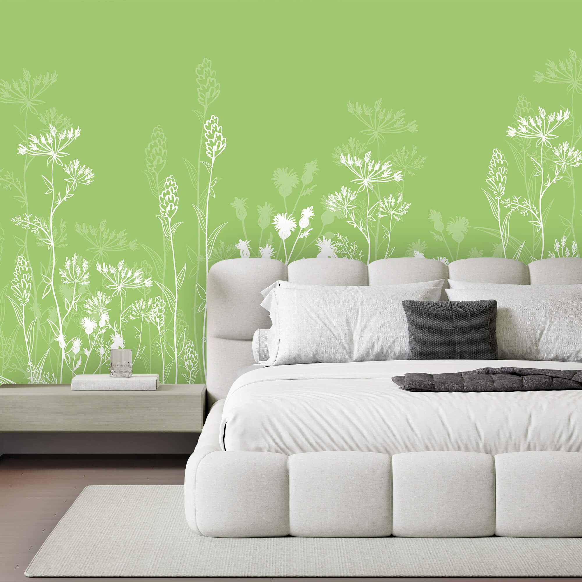 Biele kvety na zelenom pozadí