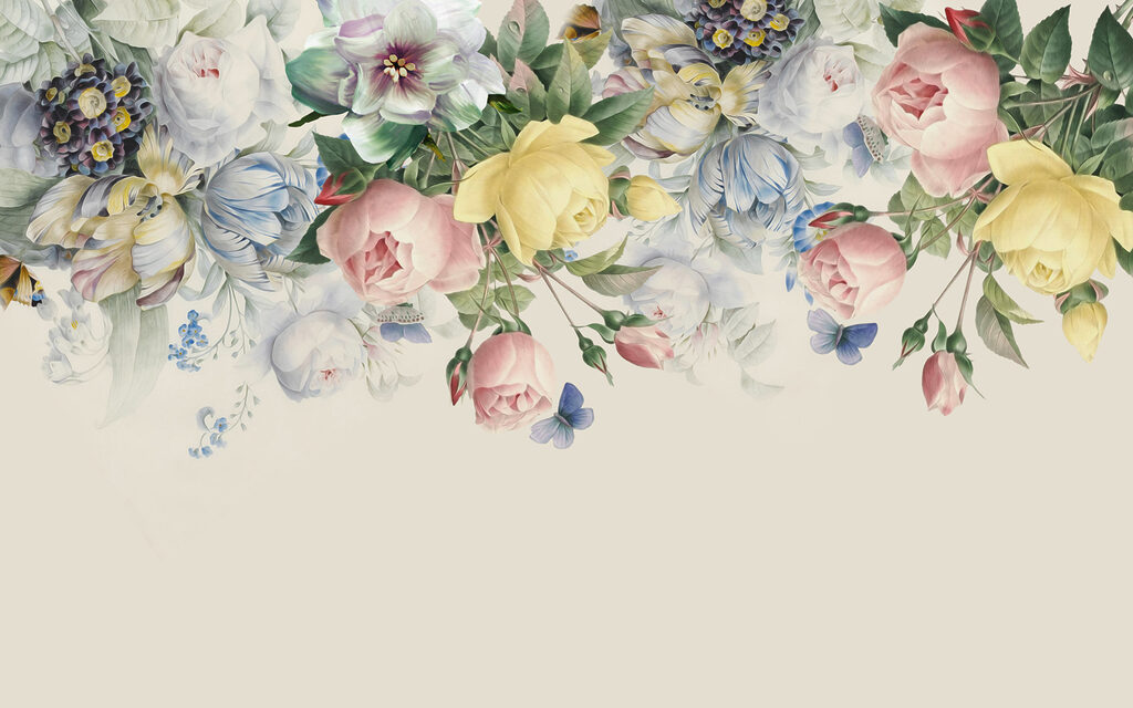 Group of flowers with butterflies