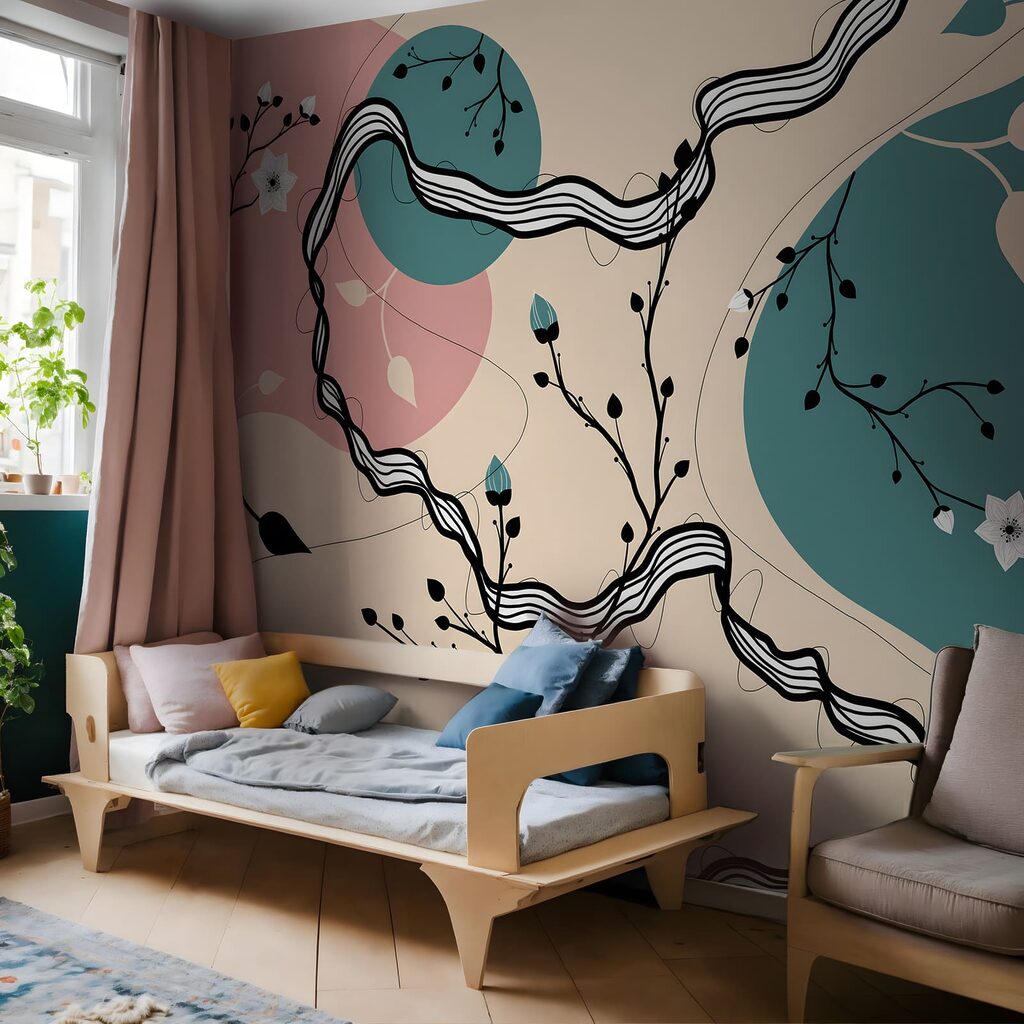 Kresba stromu s kvetmi a listami