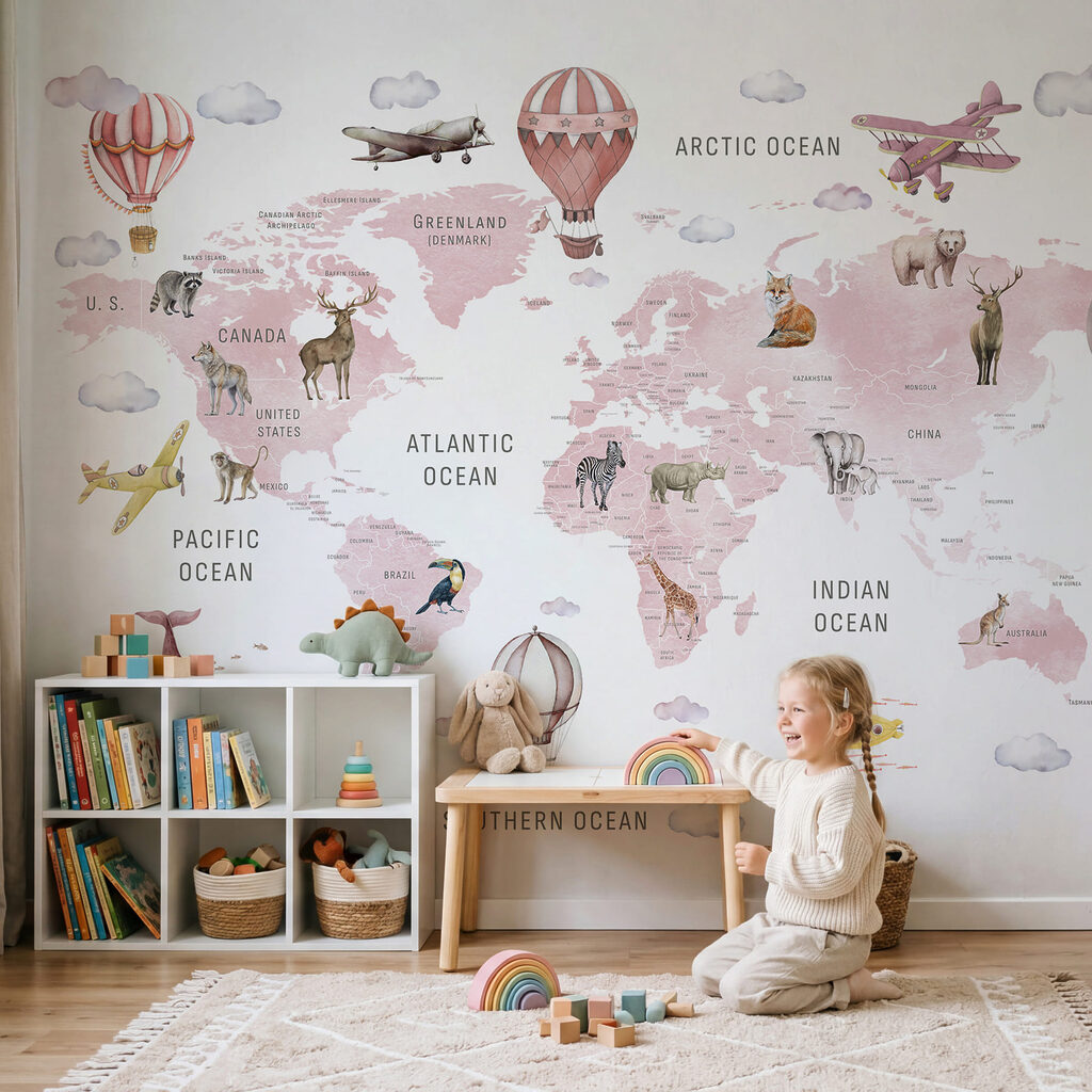 Mapa sveta so zvieratami a vtákmi Mapa sveta so zvieratami a vtákmi
