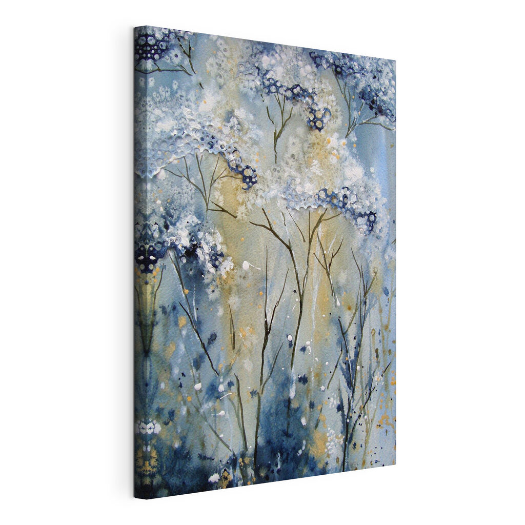 A painting of a white and blue plant A painting of a white and blue plant