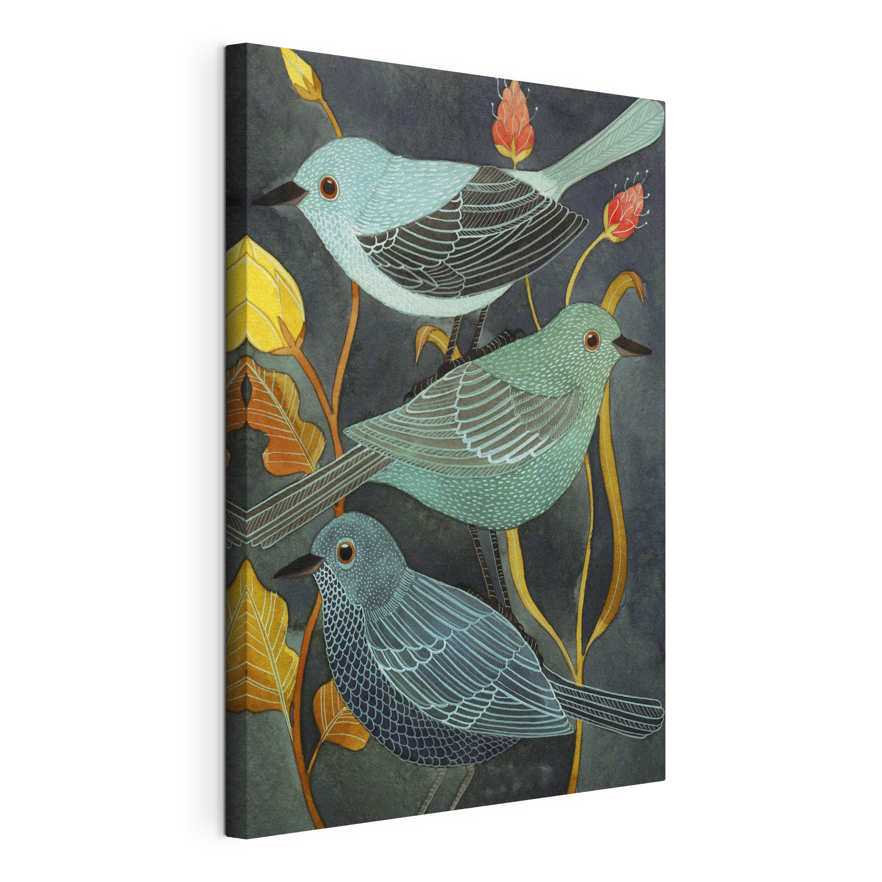 A group of birds on a plant