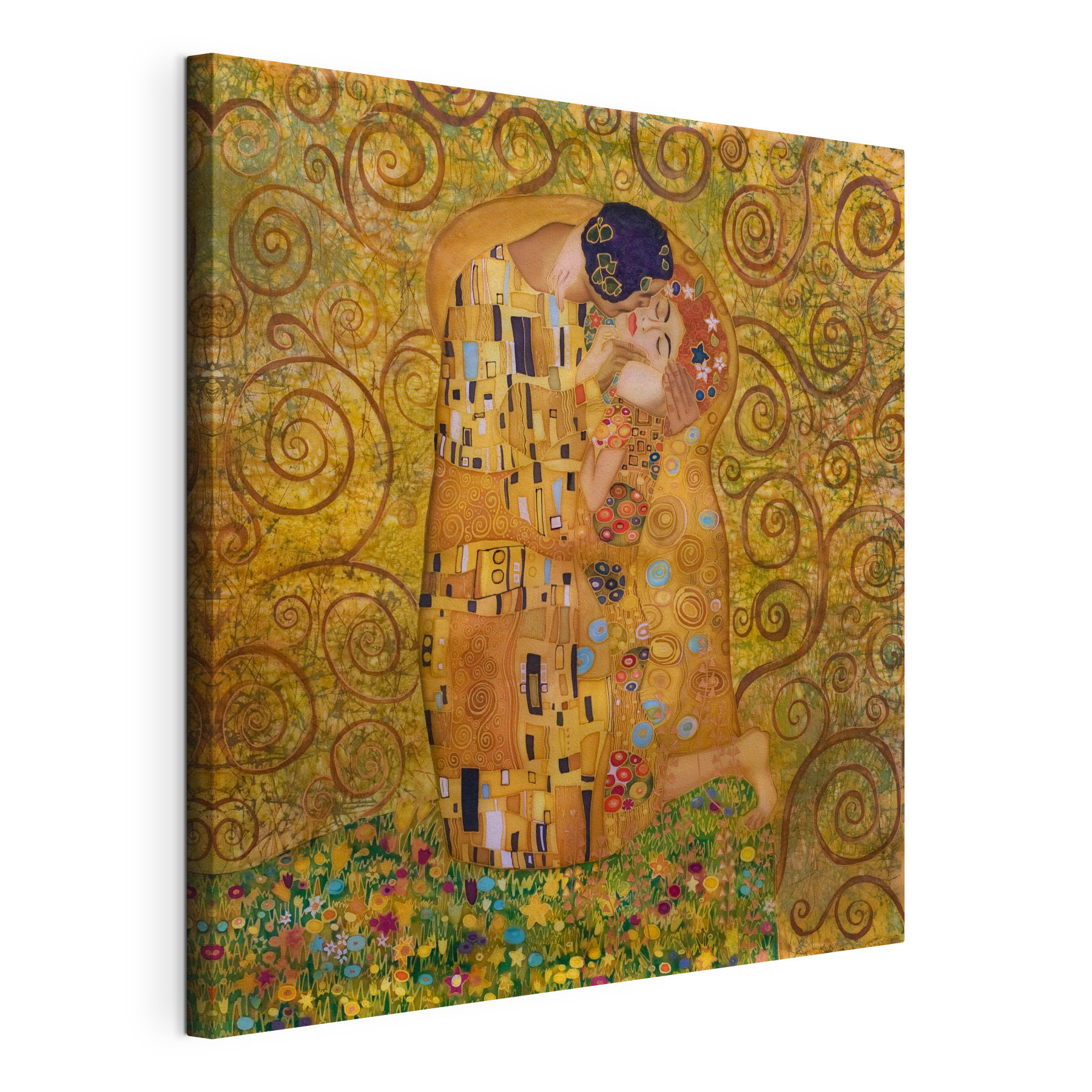 A painting of a man and woman kissing