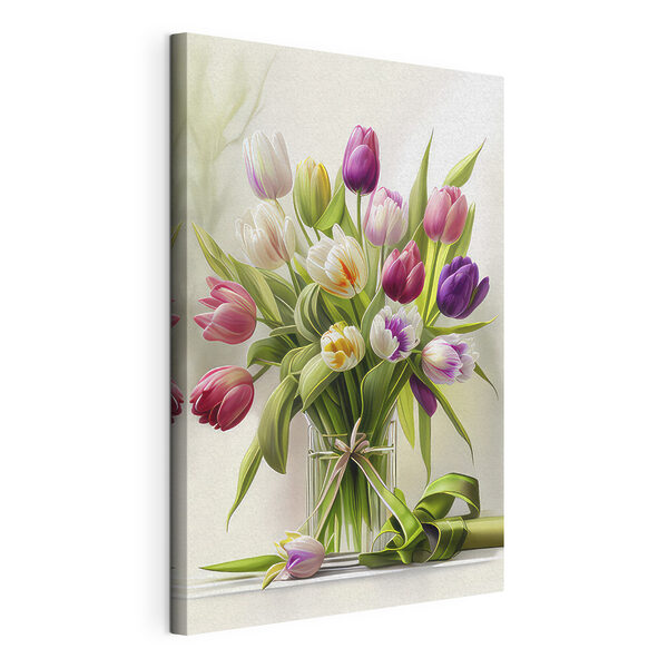 Kytica tulipánov v sklenenej váze Obraz Kytica tulipánov v sklenenej váze