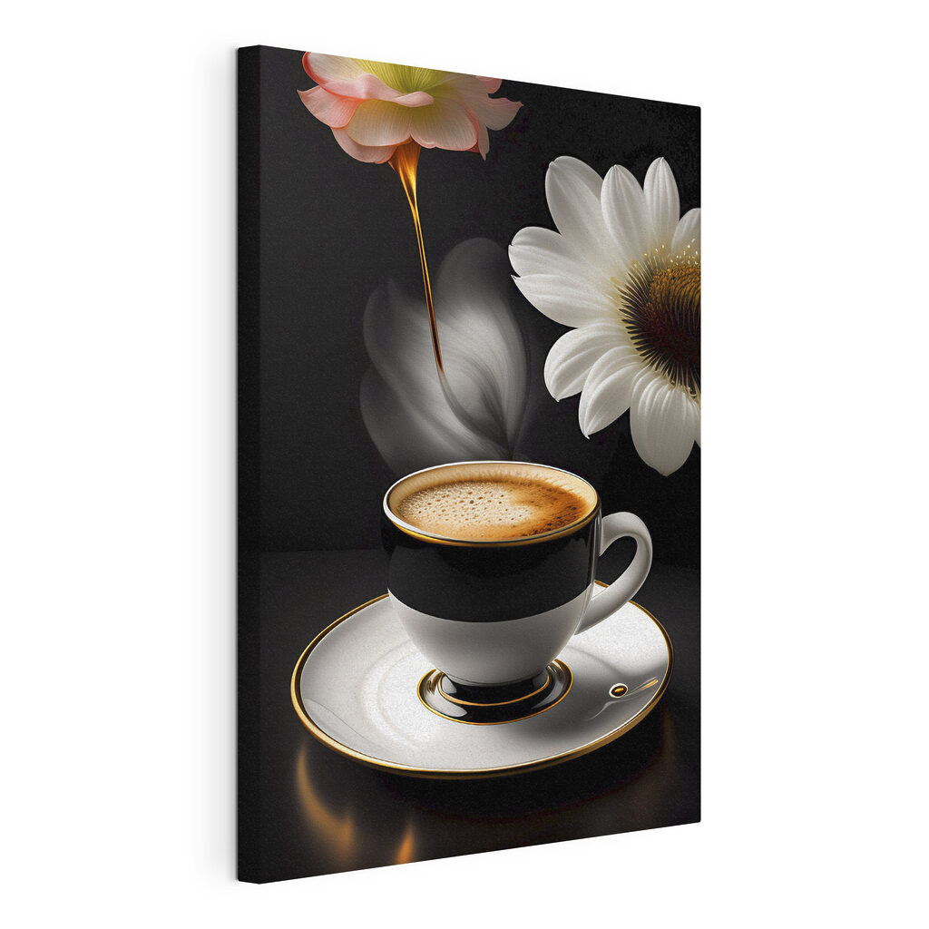 A cup of coffee and a flower A cup of coffee and a flower