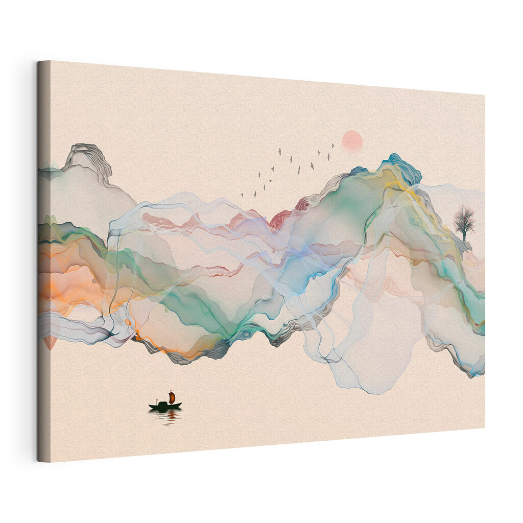 A painting of a boat in the water A painting of a boat in the water