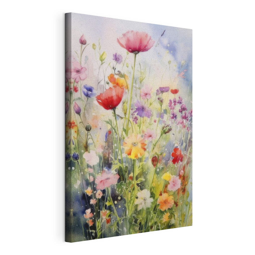A painting of flowers in a field A painting of flowers in a field