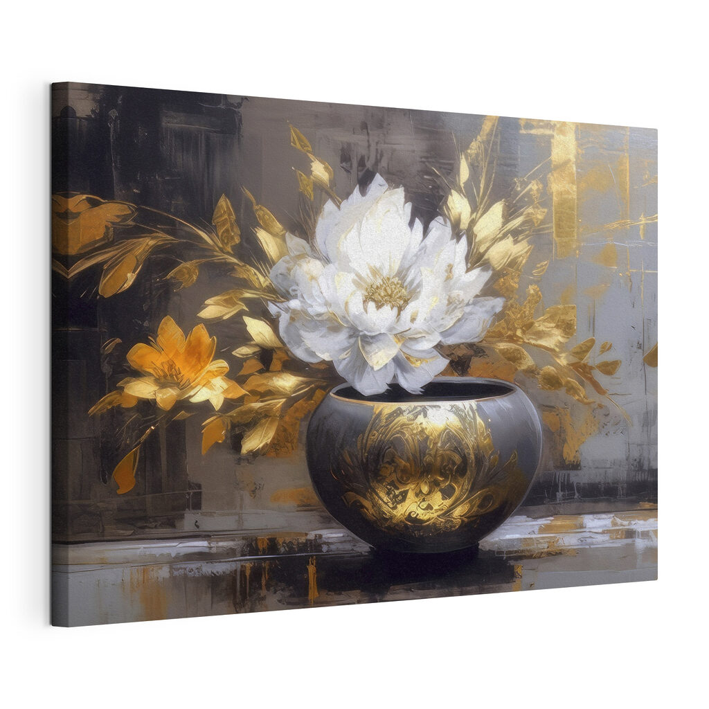 A painting of a flower in a pot A painting of a flower in a pot