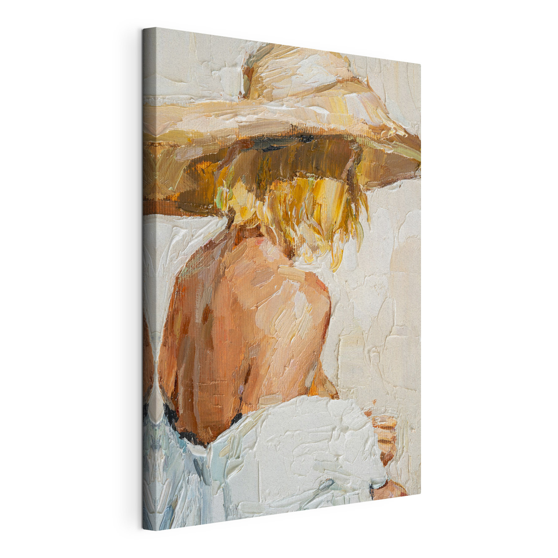 A painting of a woman wearing a hat