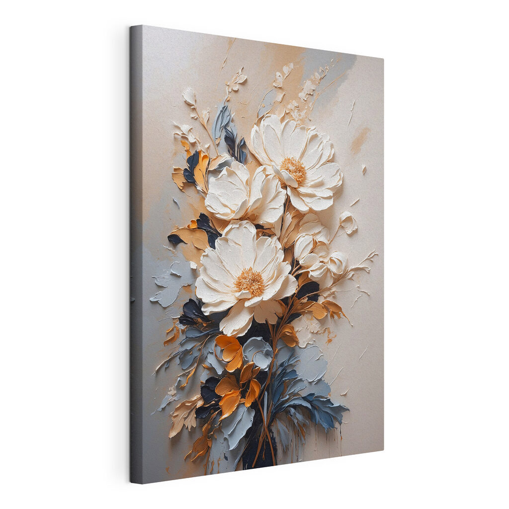 A painting of flowers on a wall A painting of flowers on a wall