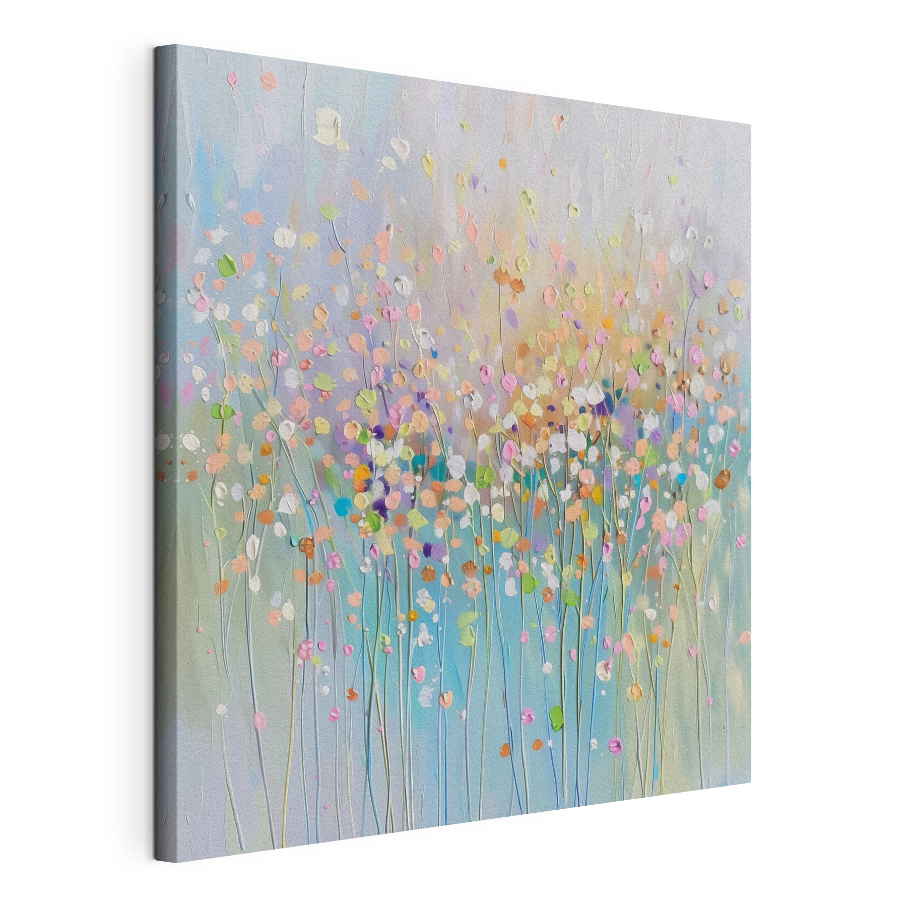 A painting of flowers on a blue background
