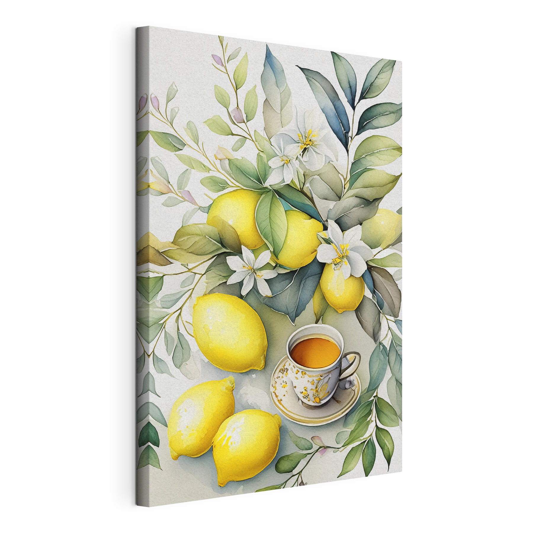 A painting of lemons and a cup of tea A painting of lemons and a cup of tea