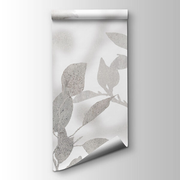 White and gray background with plants and leaves