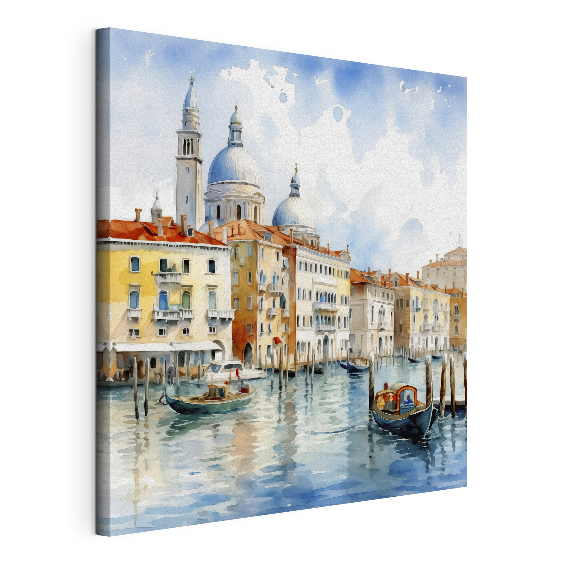 Watercolor of Grand Canal with boats and buildings