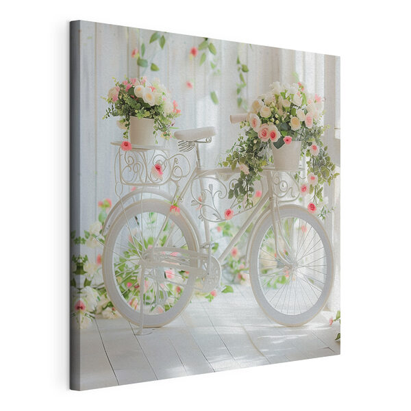 Biely bicykel s kvetmi Obraz Biely bicykel s kvetmi