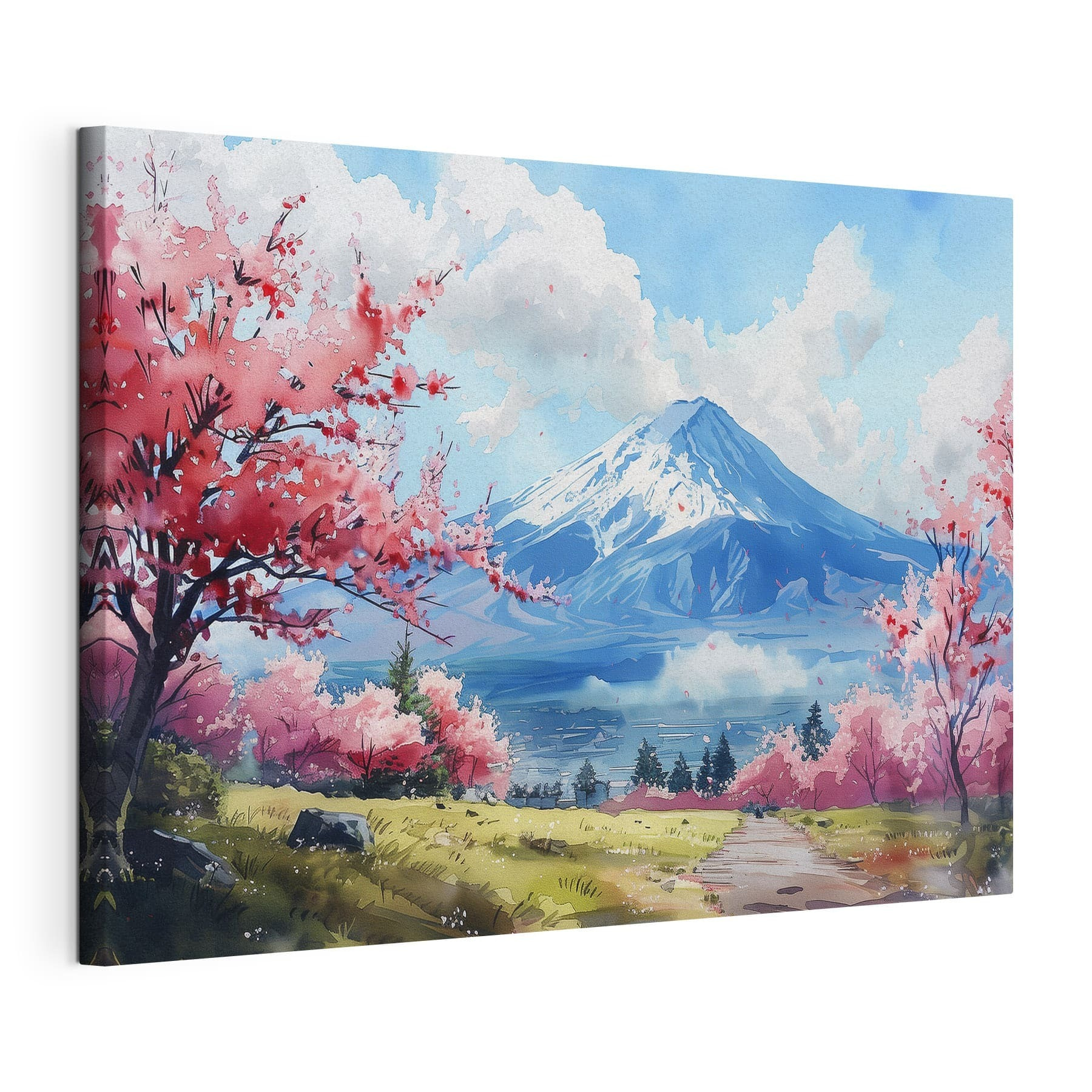 Mount Fuji with pink flowers