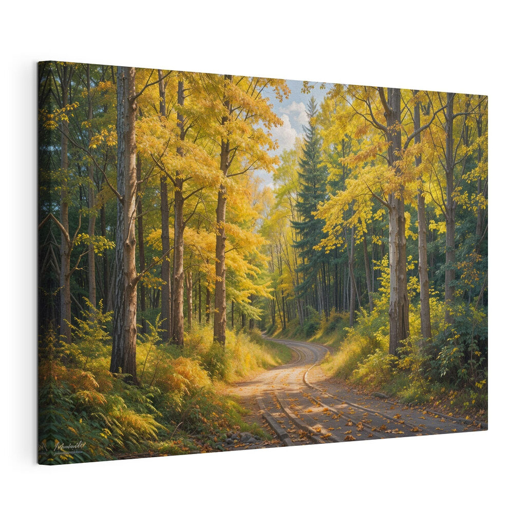Road through a forest with yellow leaves Road through a forest with yellow leaves